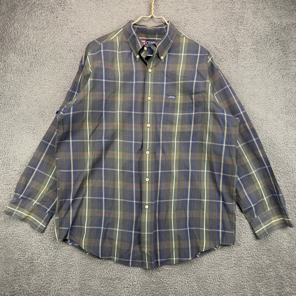 Chaps Ralph Lauren Mens Large Green Blue Plaid Button Down Shirt Long Sleeve L‎